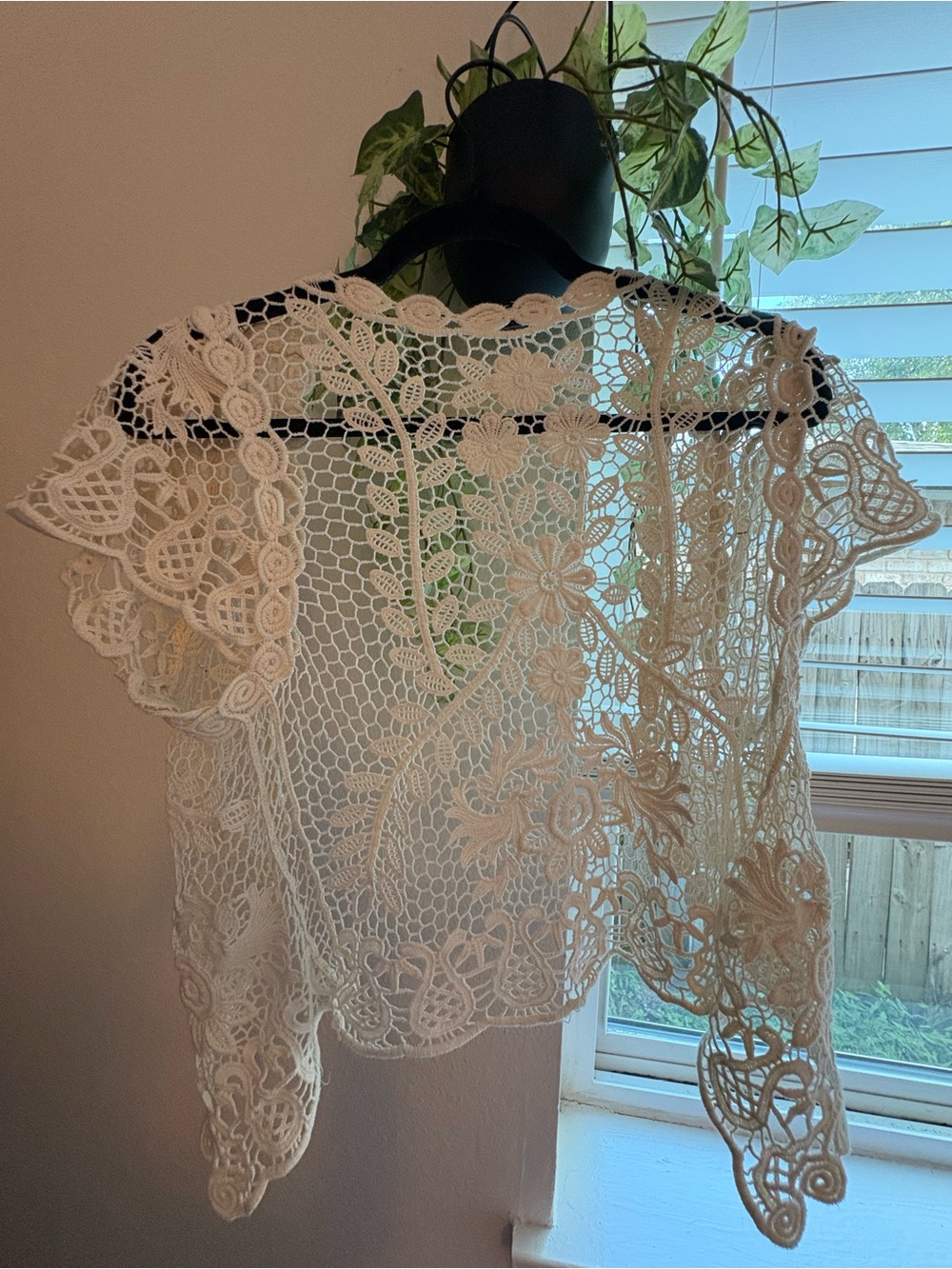 Lace Crochet Short Sleeve Top - Cream